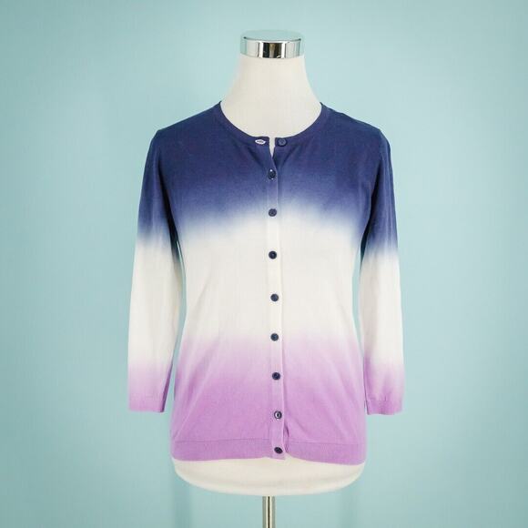 Talbots Size SP Small Petite Blue Purple Ombre Button 3/4 Sleeve Cardigan NEW - Picture 1 of 5